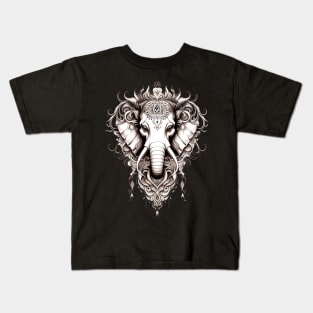 Thai Elephant Tattoo Design : Thai Sak Yant Chang Erawan (Elephant) Tattoo Design on a Dark Background Kids T-Shirt